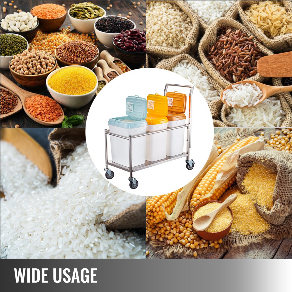VEVOR Triple Ingredient Bin Cart Ingredient Storage Bin 3 x 33 L Rice Bin