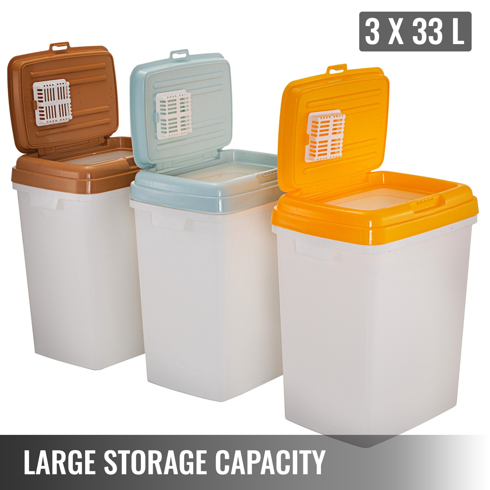 VEVOR Triple Ingredient Bin Cart Ingredient Storage Bin 3 x 33 L Rice Bin