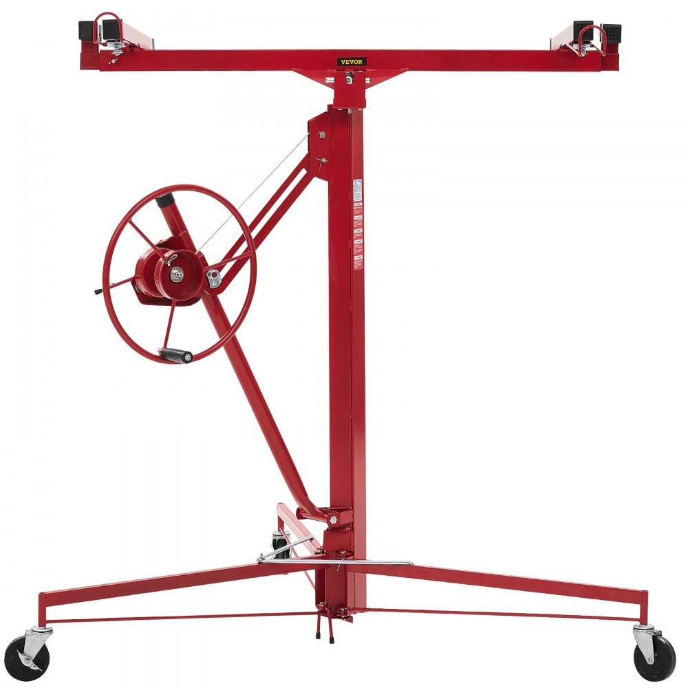 VEVOR 3353mm Drywall Lift, Heavy-Duty 68 kg Sheetrock Hoist with Adjustable Telescoping Arm, Lockable Wheels, Drywall Lifter Panel Jack Hoist Tools Ideal for Ceiling & Wall Installation (Red)