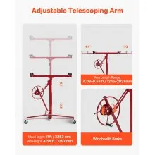 11ft Drywall Lift 150 lbs Sheetrock Hoist Adjustable Arm Lockable Wheels Red