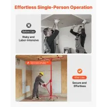 11ft Drywall Lift 150 lbs Sheetrock Hoist Adjustable Arm Lockable Wheels Red