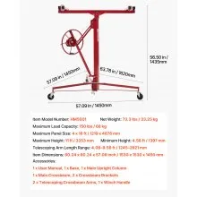 11ft Drywall Lift 150 lbs Sheetrock Hoist Adjustable Arm Lockable Wheels Red