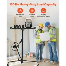 11ft Drywall Lift 150 lbs Sheetrock Hoist Adjustable Arm Lockable Wheels Black