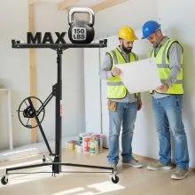 11ft Drywall Lift 150 lbs Sheetrock Hoist Adjustable Arm Lockable Wheels Black