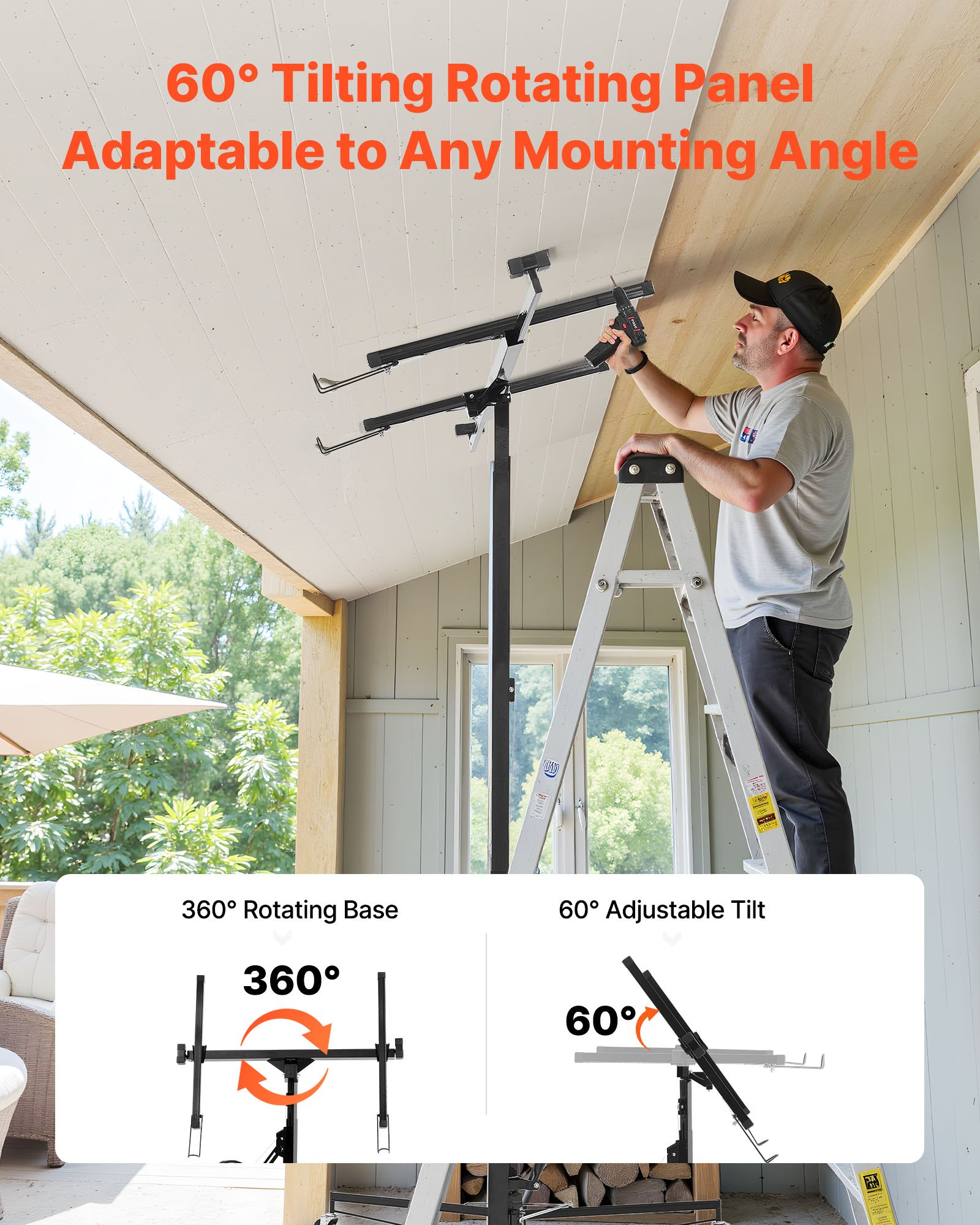 VEVOR 3353mm Drywall Lift, Heavy-Duty 68 kg Sheetrock Hoist with Adjustable Telescoping Arm, Lockable Wheels, Drywall Lifter Panel Jack Hoist Tools Ideal for Ceiling & Wall Installation (Black)