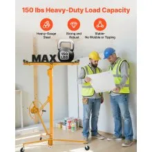 16ft Drywall Lift 150 lbs Sheetrock Hoist Adjustable Arm Lockable Wheels Yellow