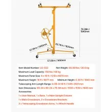 16ft Drywall Lift 150 lbs Sheetrock Hoist Adjustable Arm Lockable Wheels Yellow