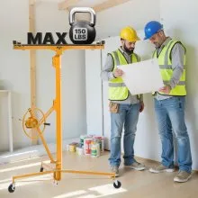 16ft Drywall Lift 150 lbs Sheetrock Hoist Adjustable Arm Lockable Wheels Yellow
