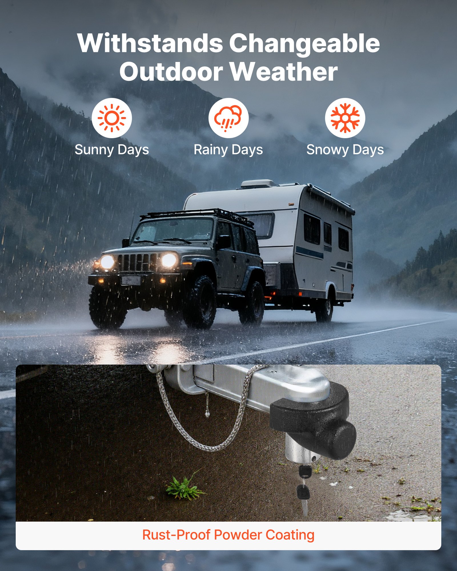 VEVOR Trailer Hitch Lock, Compatible with 58.7 mm Couplers, Heavy-Duty Anti-Theft Trailer Ball Lock with 3 Keys, Prying-Resistant & Impact-Resistant, Fits for RVs, Boats, Off-Road Vehicles, Trailers