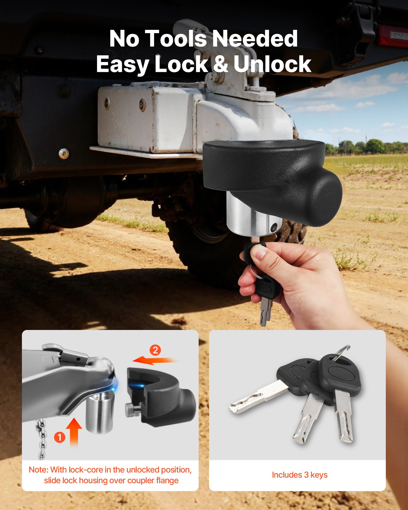 VEVOR Trailer Hitch Lock, Compatible with 2-5/16 in Couplers, Heavy-Duty Anti-Theft Trailer Ball Lock with 3 Keys, Prying-Resistant & Impact-Resistant, Fits for RVs, Boats, Off-Road Vehicles, Trailers