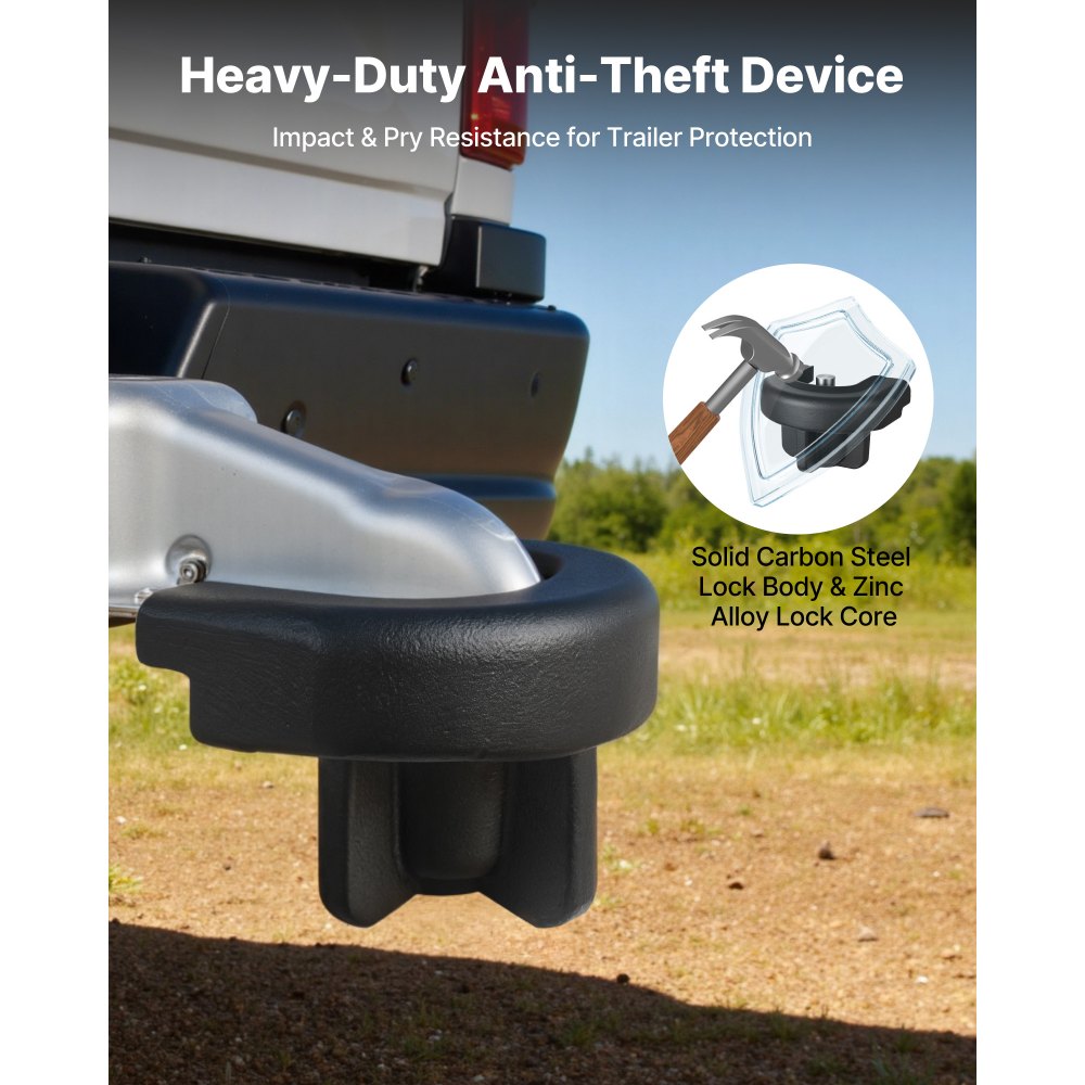 VEVOR Trailer Hitch Lock, Compatible with 50.8 mm Couplers, Heavy-Duty Anti-Theft Trailer Ball Lock with 3 Keys, Prying-Resistant & Impact-Resistant, Fits for RVs, Boats, Off-Road Vehicles, Trailers
