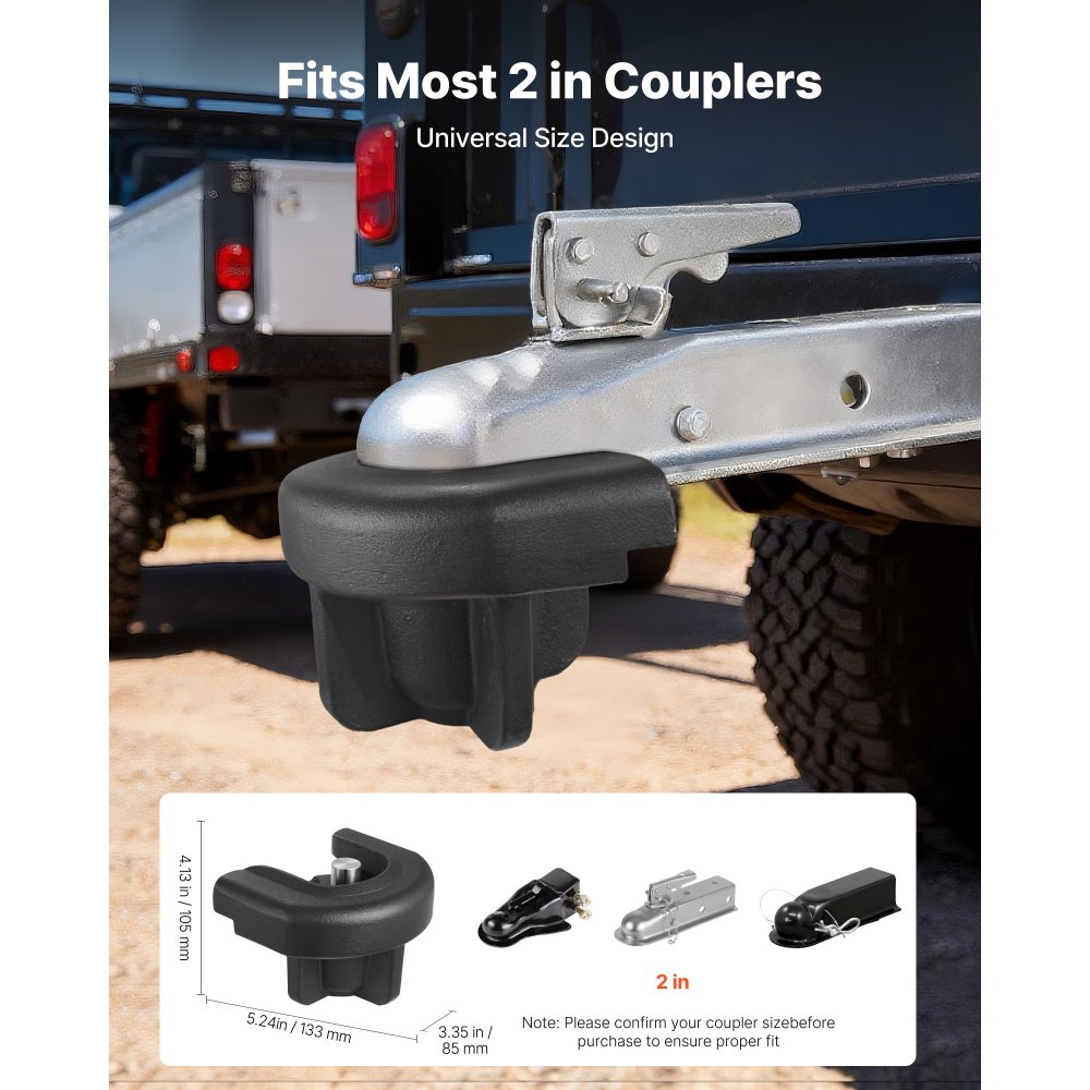 VEVOR Trailer Hitch Lock, Compatible with 2 Inch Couplers, Heavy-Duty Anti-Theft Trailer Ball Lock with 3 Keys, Prying-Resistant & Impact-Resistant, Fits for RVs, Boats, Off-Road Vehicles, Trailers