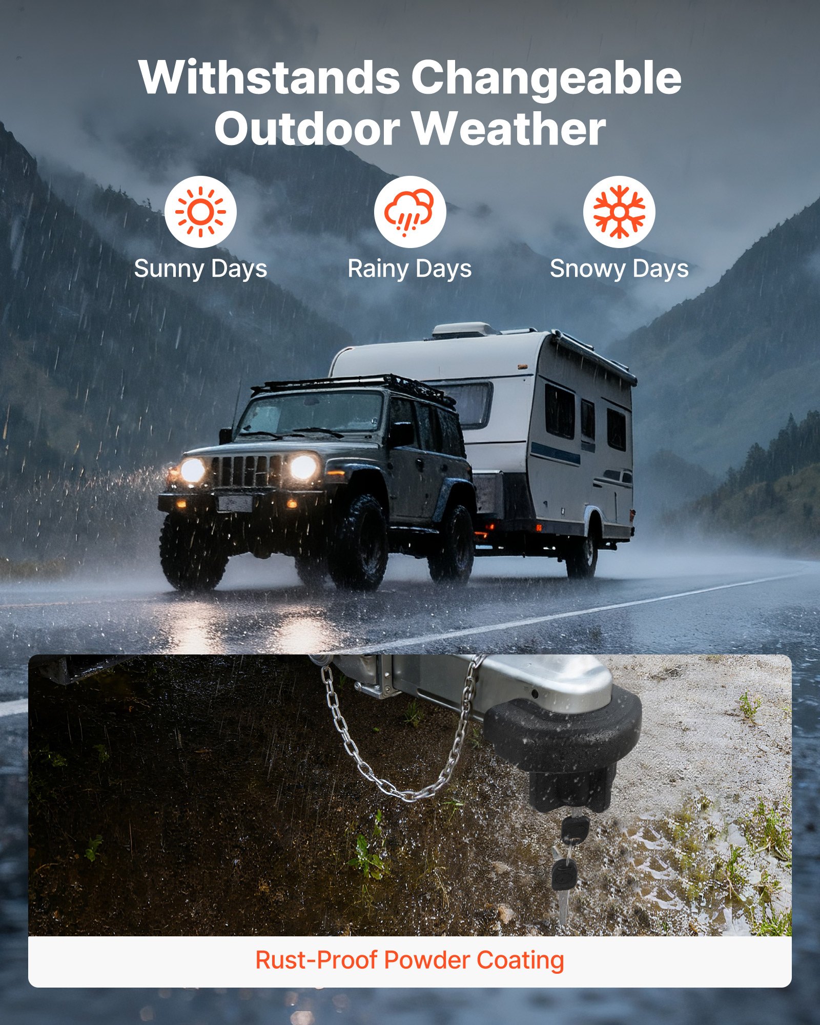 VEVOR Trailer Hitch Lock, Compatible with 50.8 mm Couplers, Heavy-Duty Anti-Theft Trailer Ball Lock with 3 Keys, Prying-Resistant & Impact-Resistant, Fits for RVs, Boats, Off-Road Vehicles, Trailers