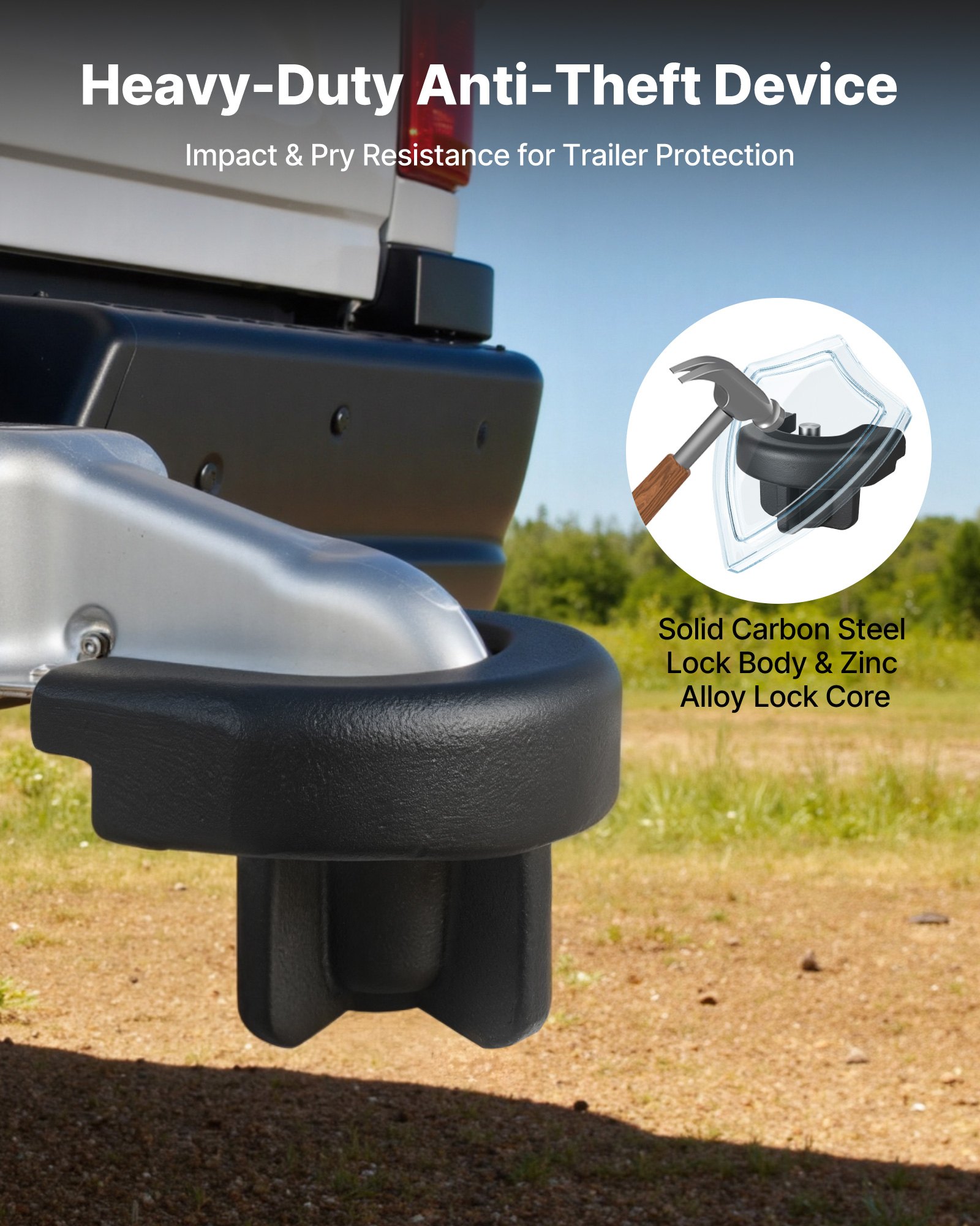 VEVOR Trailer Hitch Lock, Compatible with 2 Inch Couplers, Heavy-Duty Anti-Theft Trailer Ball Lock with 3 Keys, Prying-Resistant & Impact-Resistant, Fits for RVs, Boats, Off-Road Vehicles, Trailers