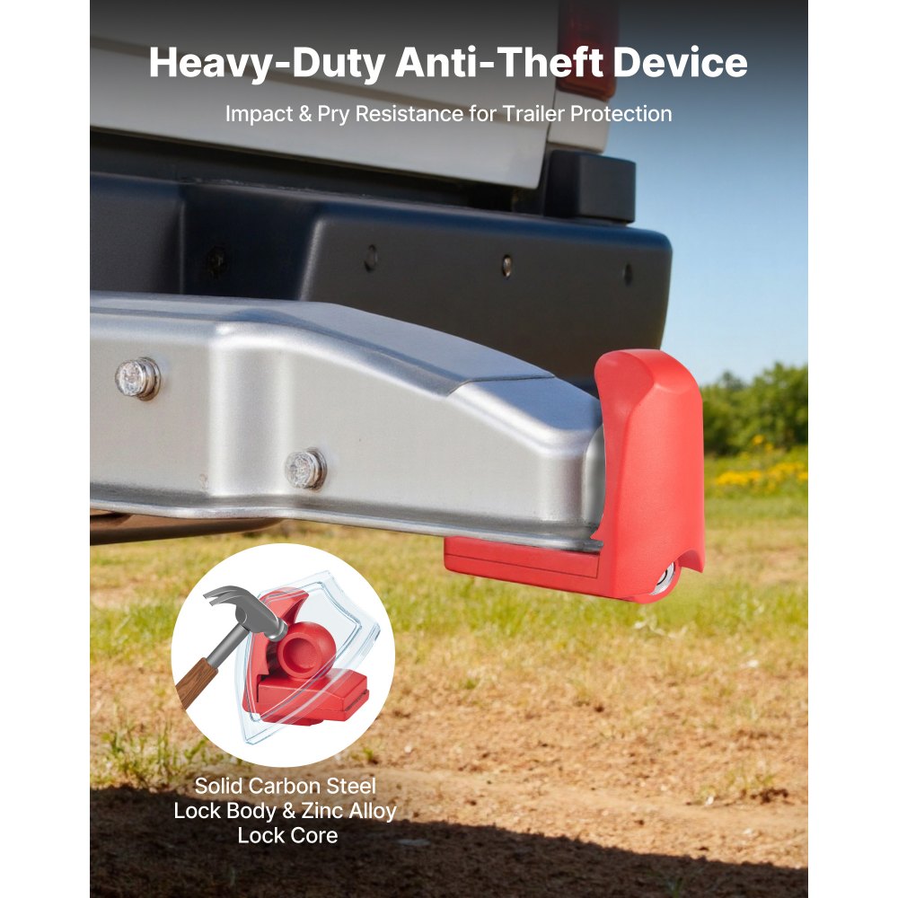 VEVOR Trailer Hitch Lock, Fits for 46 mm, 50.8 mm, 58.7 mm Couplers, Heavy-Duty Anti-Theft Trailer Ball Lock with 3 Keys, Prying-Resistant & Impact-Resistant, Fits for RVs, Boats, Trailers, Red