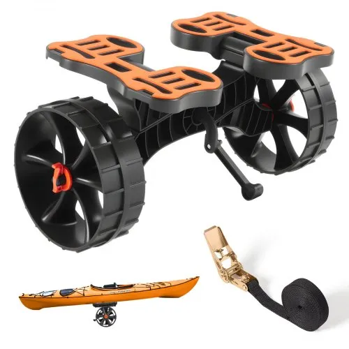 VEVOR Kayak Cart, 136.1 kg Load Capacity, Foldable Kayak Trolley with 25.4 cm Solid Rubber Tires & 1 Ratchet Strap, Paddle Board Trolley for Carrying Kayaks, Canoes, Paddleboards, Float Mats,Jon Boats