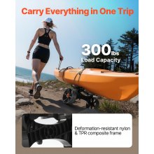 VEVOR Kayak Cart, 300 lbs Load Capacity, Foldable Kayak Trolley with 10-inch Solid Rubber Tires & 1 Ratchet Strap, Paddle Board Trolley for Carrying Kayaks, Canoes, Paddleboards, Float Mats, Jon Boats