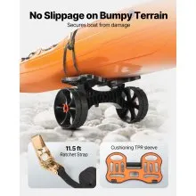 VEVOR Kayak Cart, 300 lbs Load Capacity, Foldable Kayak Trolley with 10-inch Solid Rubber Tires & 1 Ratchet Strap, Paddle Board Trolley for Carrying Kayaks, Canoes, Paddleboards, Float Mats, Jon Boats