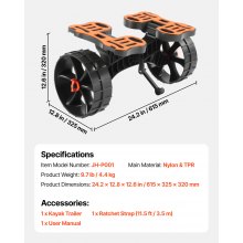 VEVOR Kayak Cart, 300 lbs Load Capacity, Foldable Kayak Trolley with 10-inch Solid Rubber Tires & 1 Ratchet Strap, Paddle Board Trolley for Carrying Kayaks, Canoes, Paddleboards, Float Mats, Jon Boats