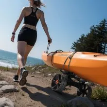 VEVOR Kayak Cart, 300 lbs Load Capacity, Foldable Kayak Trolley with 10-inch Solid Rubber Tires & 1 Ratchet Strap, Paddle Board Trolley for Carrying Kayaks, Canoes, Paddleboards, Float Mats, Jon Boats