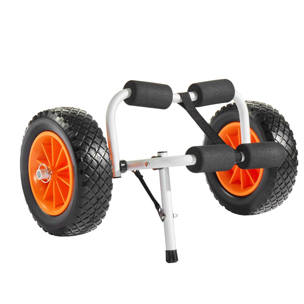 VEVOR Kayak Cart, 90 kg Load Capacity, Foldable Kayak Trolley with 25.4 cm Solid Rubber Tires & 1 Ratchet Strap, Paddle Board Trolley for Carrying Kayaks, Canoes, Paddleboards, Float Mats, Jon Boats