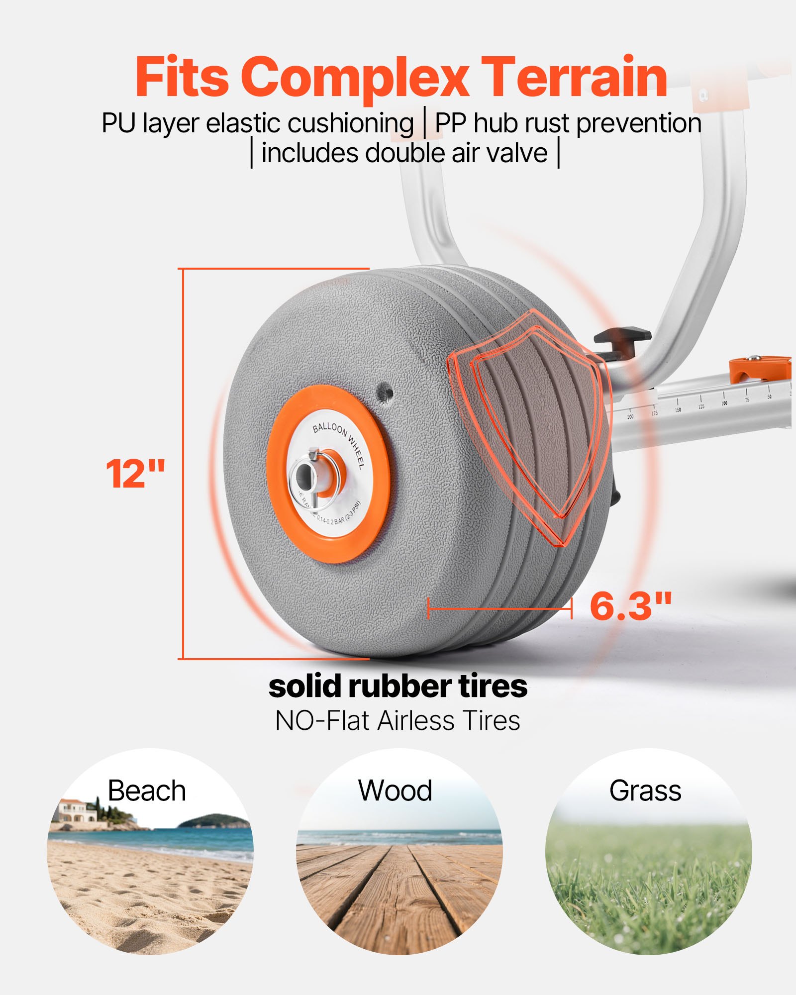 VEVOR Kayak Cart, 158.8 kg Load Capacity, Kayak Trolley with 30.5 cm Inflatable PU Tires & 2 Straps, Assembles & Disassembles Within Seconds, Paddle Board Trolley for Carrying Kayaks and Canoes