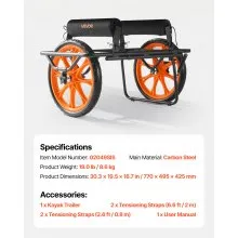 Kayak Cart 330 lbs Detachable Canoe Carrierwith 15-inch Solid Rubber Tires