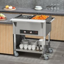 VEVOR 2-Pan Commercial Food Warmer, 2 x 20.6QT Electric Steam Table, 1000W Professional Buffet Catering Food Warmer with 4 Wheels (2 Lockable), Food Grade Stainless Steel Server for Party Restaurant