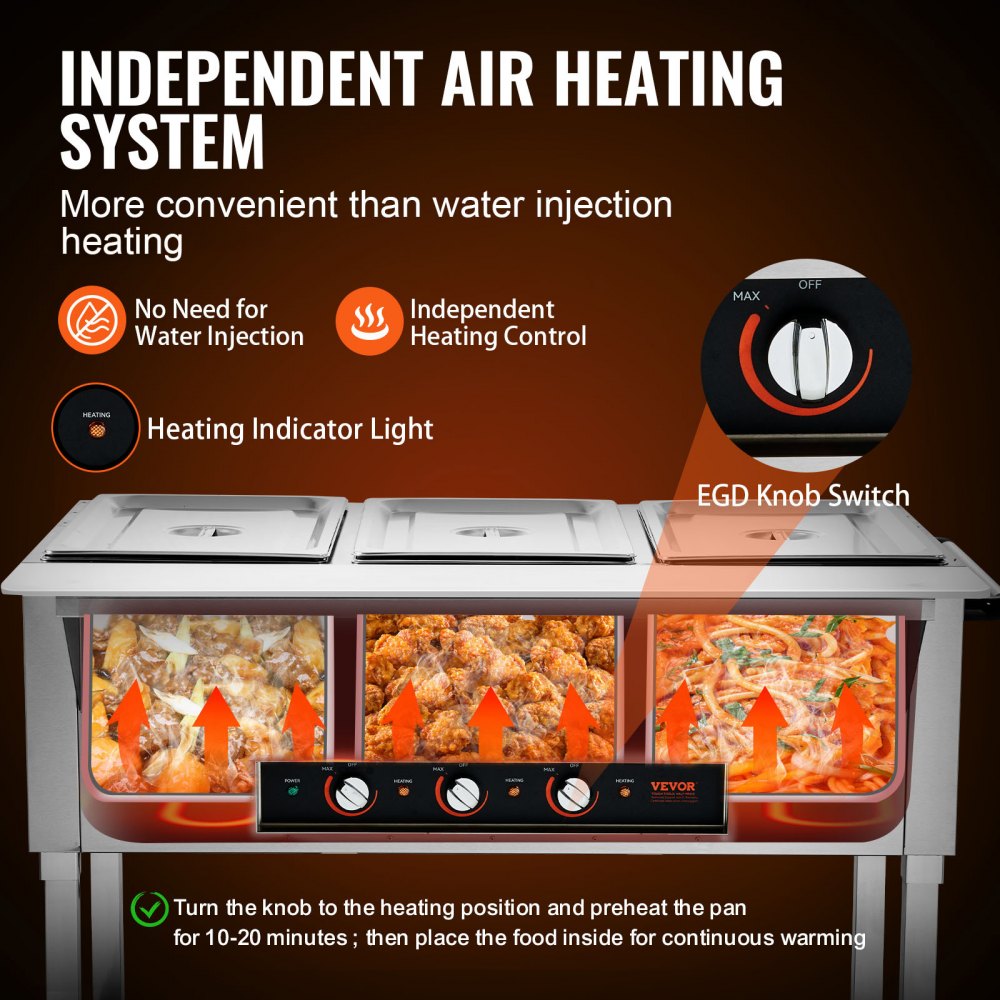 VEVOR 3-Pan Commercial Food Warmer, 3 x 20.6QT Electric Warm Table, 1500W Professional Buffet Catering Food Warmer with 4 Wheels (2 Lockable), Food Grade Stainless Steel Server for Party Restaurant