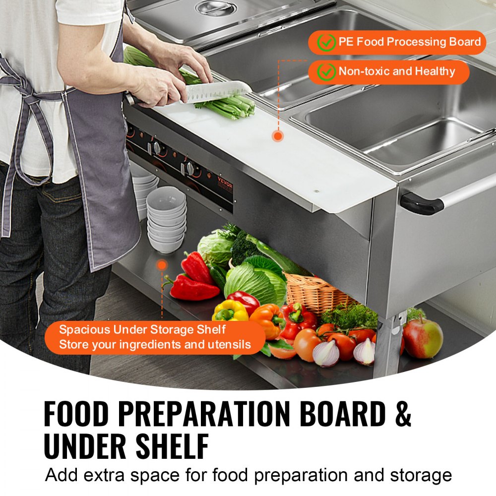 VEVOR 3-Pan Commercial Food Warmer, 3 x 20.6QT Electric Warm Table, 1500W Professional Buffet Catering Food Warmer with 4 Wheels (2 Lockable), Food Grade Stainless Steel Server for Party Restaurant