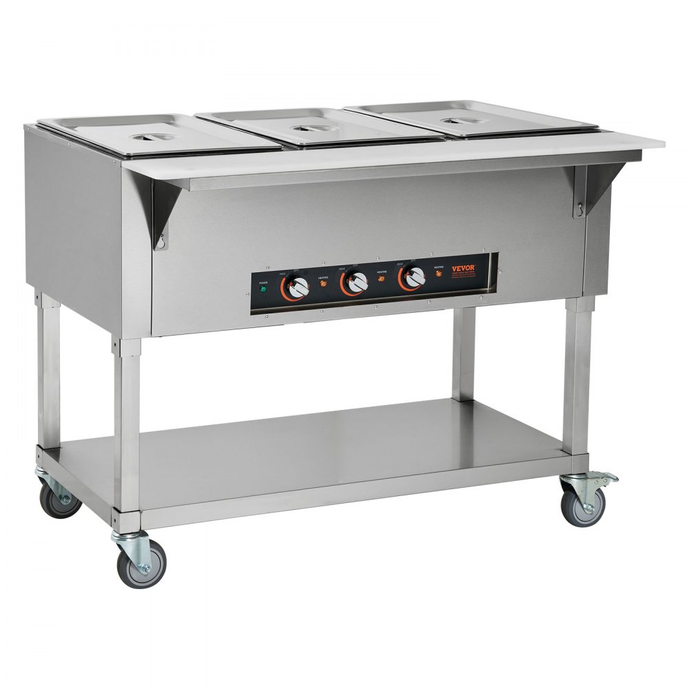 VEVOR 3-Pan Commercial Food Warmer, 3 x 20.6QT Electric Warm Table, 1500W Professional Buffet Catering Food Warmer with 4 Wheels (2 Lockable), Food Grade Stainless Steel Server for Party Restaurant