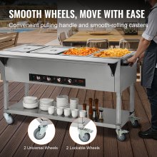 VEVOR 4-Pan Commercial Food Warmer, 4 x 20.6QT Electric Steam Table, 2000W Professional Buffet Catering Food Warmer with 4 Wheels (2 Lockable), Food Grade Stainless Steel Server for Party Restaurant