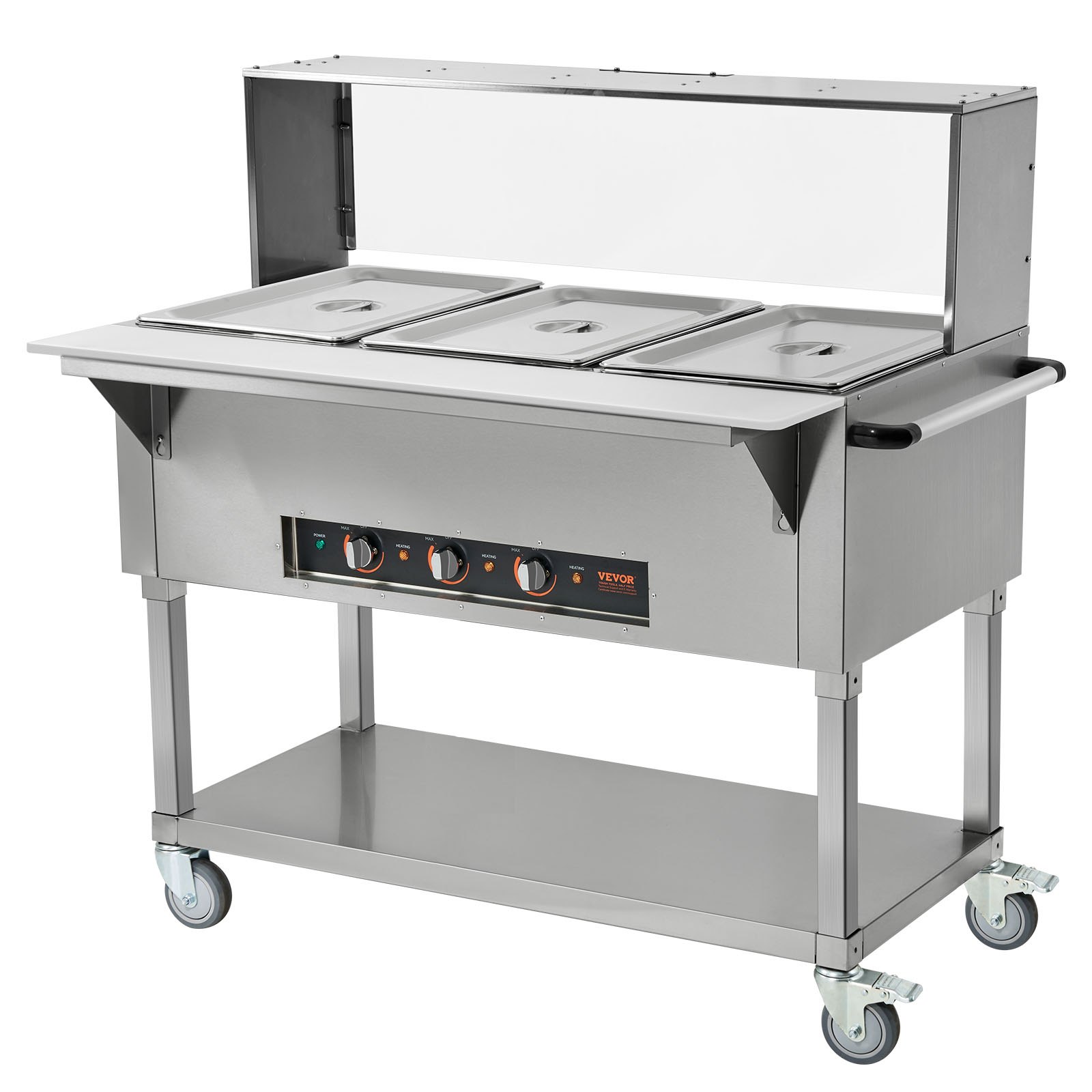 VEVOR 3-Pan Commercial Food Warmer, 3 x 20.6QT Electric Steam Table, 1500W Professional Buffet Catering Food Warmer with Acrylic Sneeze Guard, Food Grade Stainless Steel Server for Party Restaurant