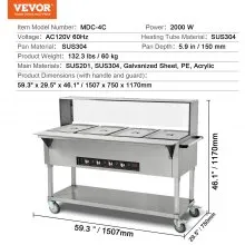 VEVOR 4-Pan Commercial Food Warmer, 4 x 20.6QT Electric Steam Table, 2000W Professional Buffet Catering Food Warmer with Acrylic Sneeze Guard, Food Grade Stainless Steel Server for Party Restaurant