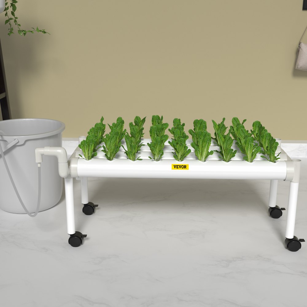 VEVOR Hydroponics Growing System, 36 Sites 4 Food-Grade PVC-U Pipes, 1 Layer Indoor Planting Kit with Water Pump, Timer, Nest Basket, Sponge for Fruits, Vegetables, Herb, White