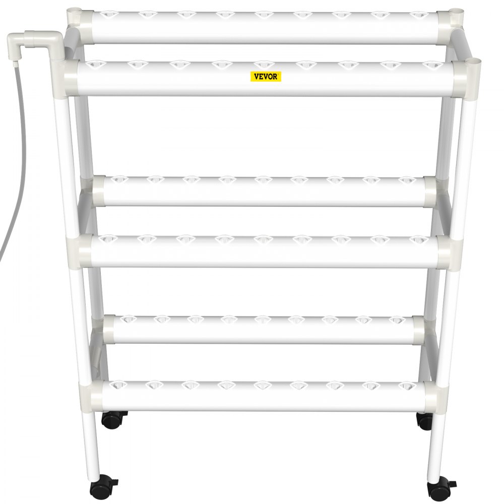 VEVOR Hydroponics Growing System, 54 Sites 6 Food-Grade PVC-U Pipes, 3 Layers Indoor Planting Kit with Water Pump, Timer, Nest Basket, Sponge for Fruits, Vegetables, Herb, White