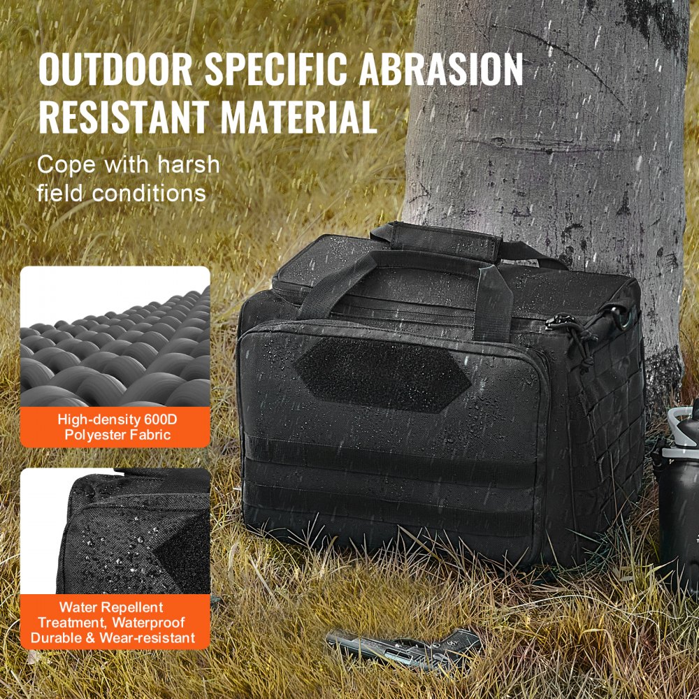 VEVOR Range Bag for 3 Pistols, Tactical Gun Range Bag with 2 Detachable Baffles & 6 Magazines, Firearm Shooting Handgun Bag for Outdoor Hunting Pistol Bag with Single Shoulder Strip, Black