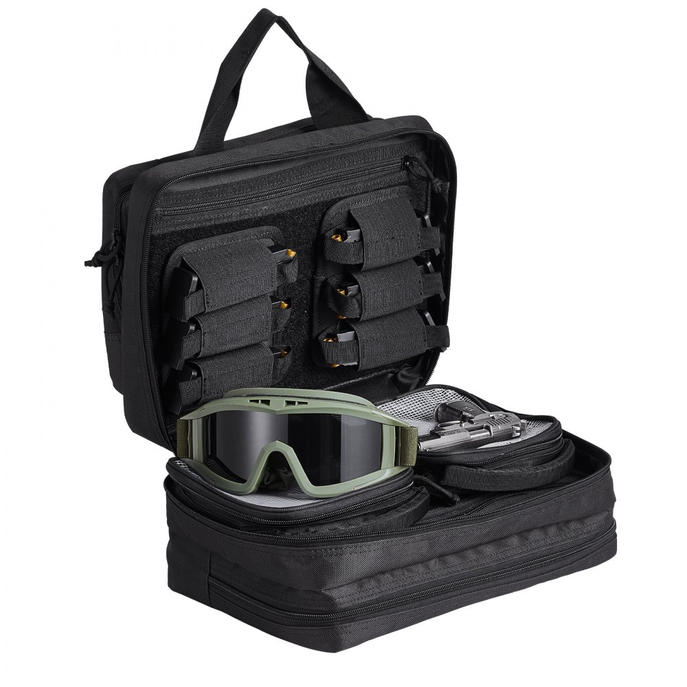 VEVOR Range Bag for 2 Pistols, Tactical Gun Bag with 2 Built-in Removable Pistol Bags & 6 Detachable Magazines, Gun Range Bag for Outdoor Hunting Shooting, Lockable Carrying Handgun Bag Case, Black