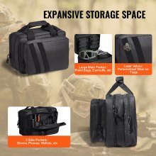 VEVOR Range Bag for 2 Pistols Tactical Gun Bag 2 Innebygde Pistol Bags Svart