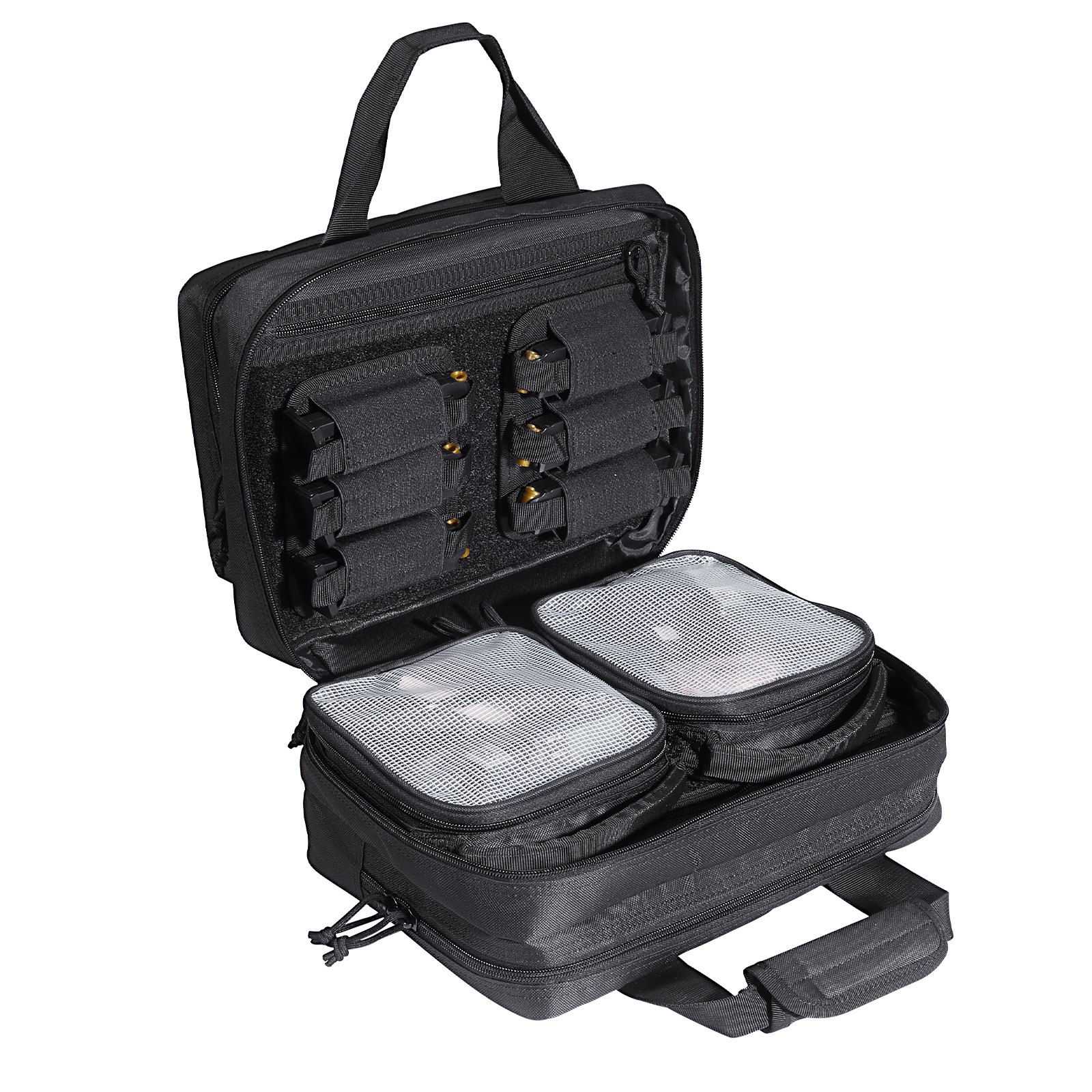 VEVOR Range Bag for 2 Pistols, Tactical Gun Bag with 2 Built-in Removable Pistol Bags & 6 Detachable Magazines, Gun Range Bag for Outdoor Hunting Shooting, Lockable Carrying Handgun Bag Case, Black