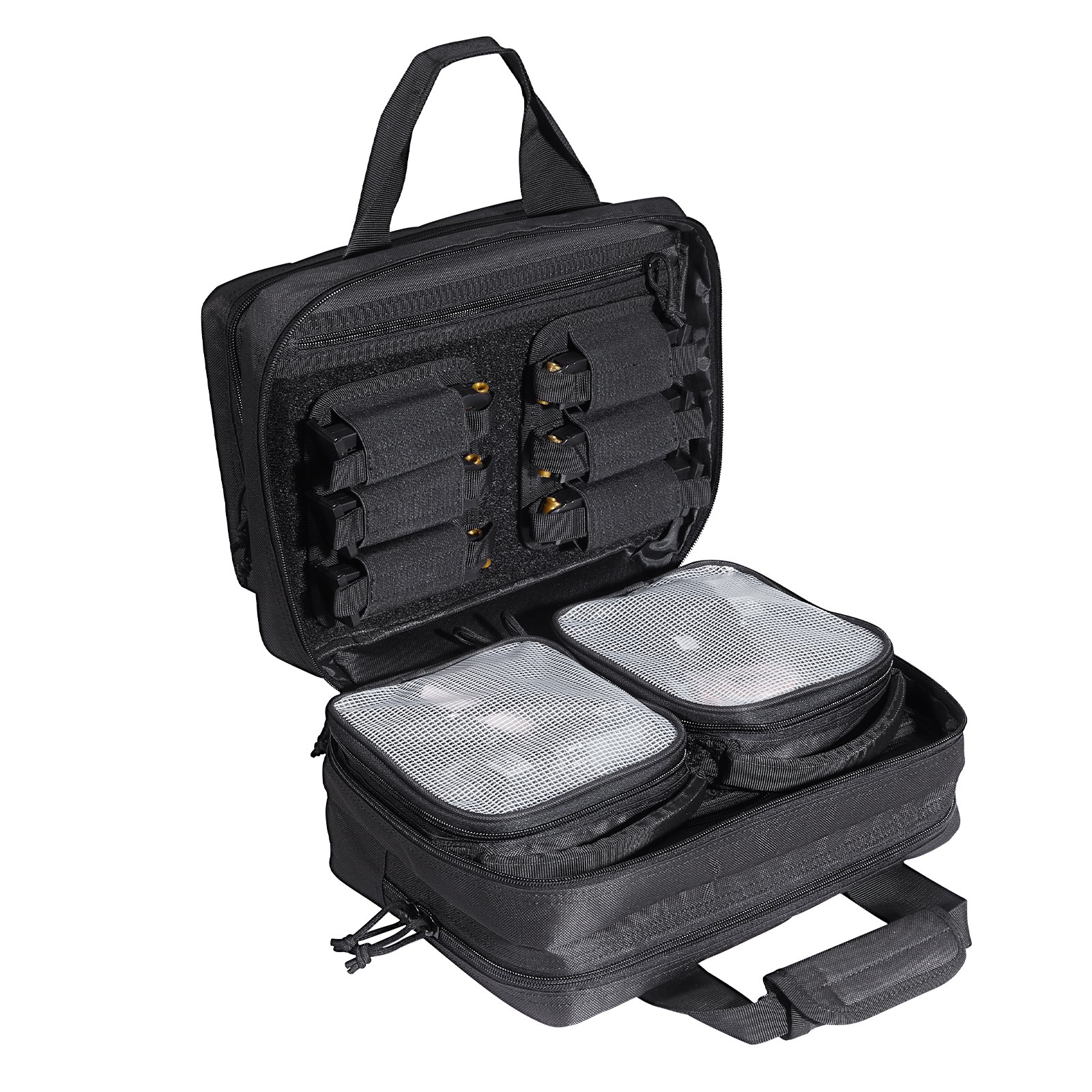 VEVOR Range Bag for 2 Pistols, Tactical Gun Bag with 2 Built-in Removable Pistol Bags & 6 Detachable Magazines, Gun Range Bag for Outdoor Hunting Shooting, Lockable Carrying Handgun Bag Case, Black