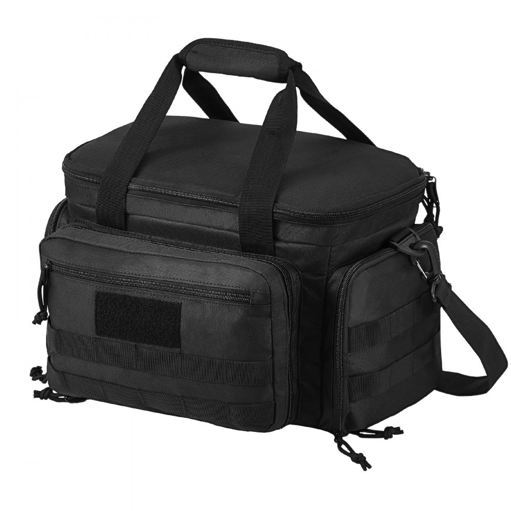 VEVOR Range Bag for 4 Pistols, Tactical Gun Range Bag with 3 Detachable Baffles & 6 Magazines, Firearm Shooting Handgun Bag for Outdoor Hunting Shooting Pistol Bag with Single Shoulder Strip, Black