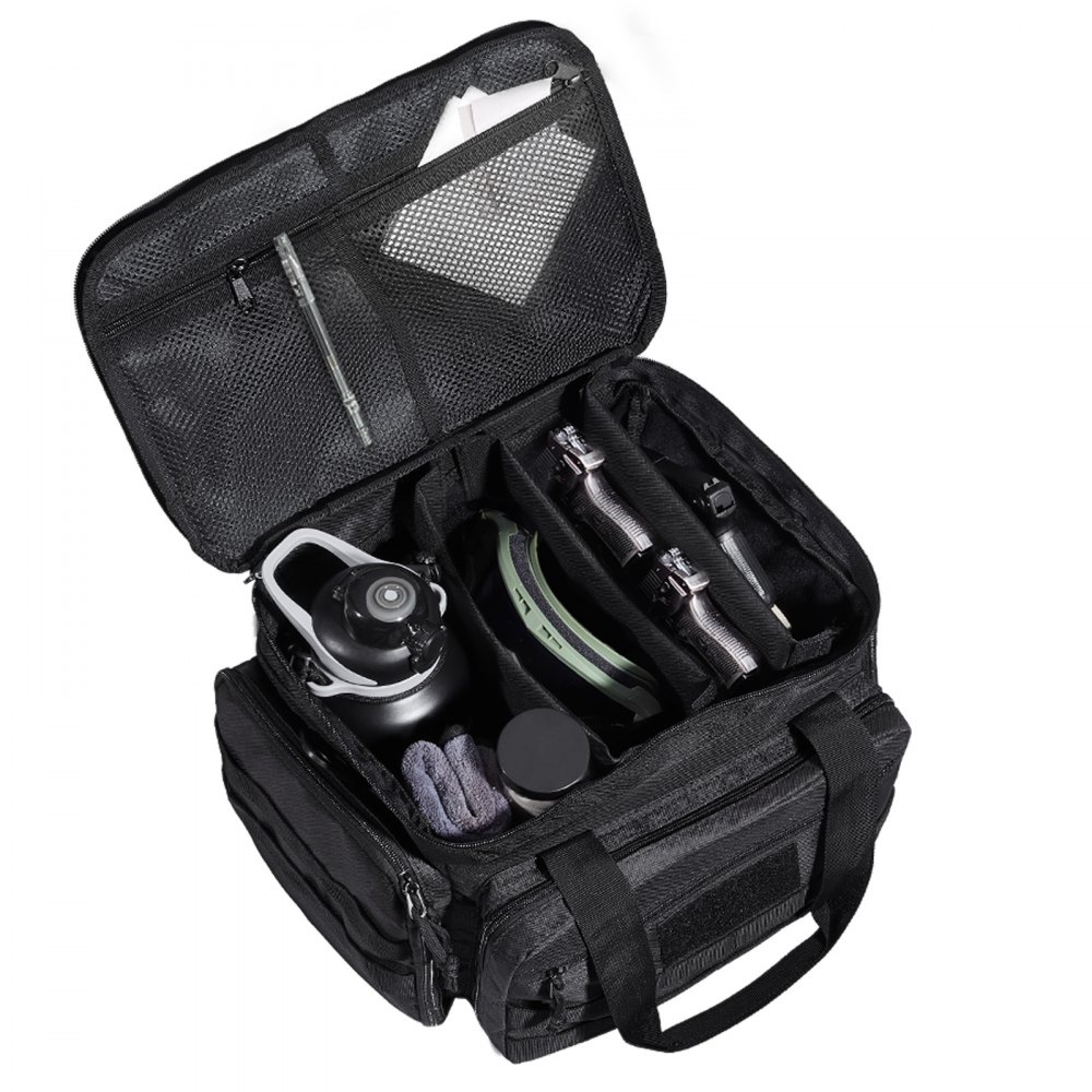 VEVOR Range Bag for 4 Pistols, Tactical Gun Range Bag with 3 Detachable Baffles & 6 Magazines, Firearm Shooting Handgun Bag for Outdoor Hunting Shooting Pistol Bag with Single Shoulder Strip, Black