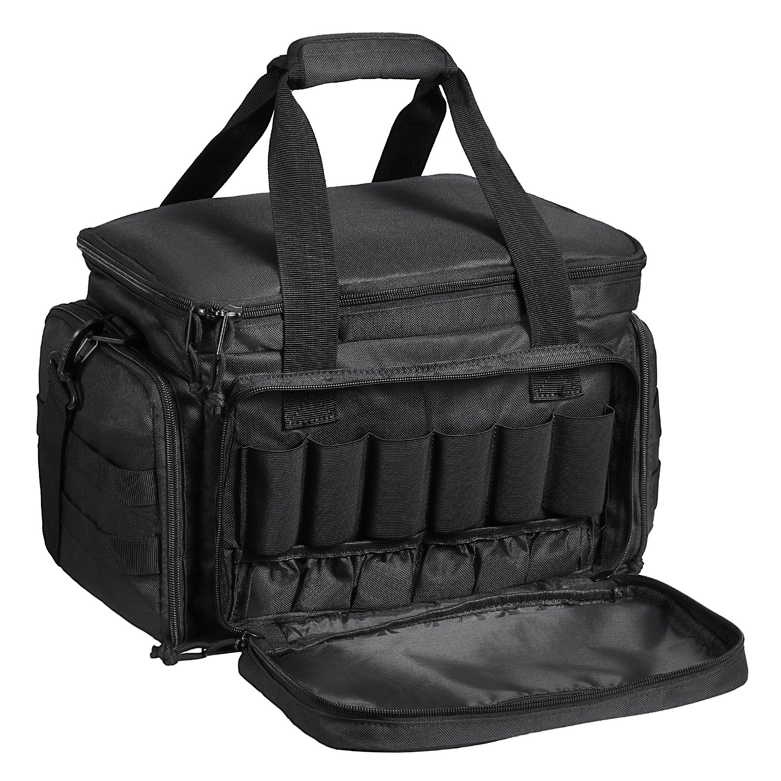 VEVOR Range Bag for 4 Pistols, Tactical Gun Range Bag with 3 Detachable Baffles & 6 Magazines, Firearm Shooting Handgun Bag for Outdoor Hunting Shooting Pistol Bag with Single Shoulder Strip, Black