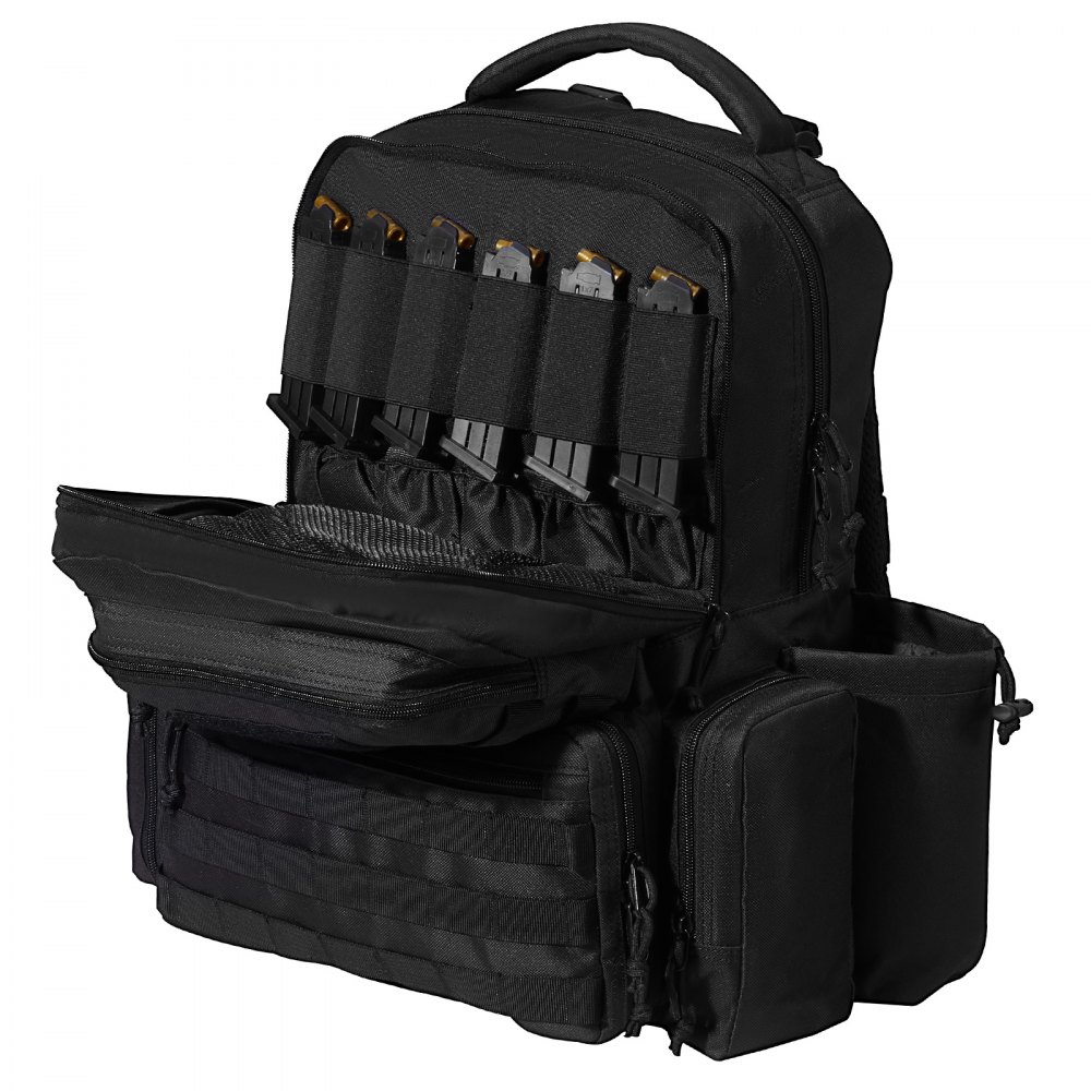 VEVOR Tactical Range Backpack for 6 Pistols, Gun Backpack with 6 Independent Pistol Bags & 10 Magazines, Pistol Backpack for Outdoor Hunting Shooting, Range Bag for Handguns Lockable Zipper, Black