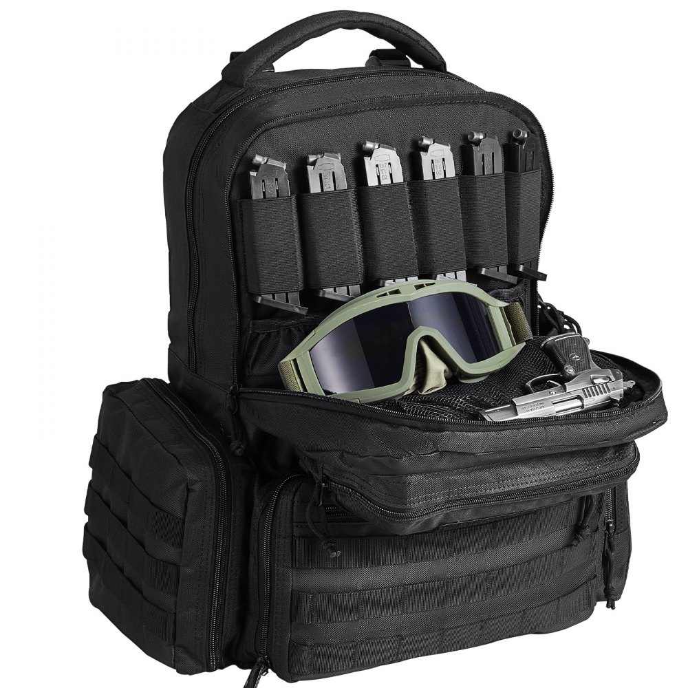 VEVOR Tactical Range Backpack for 6 Pistols, Gun Backpack with 6 Independent Pistol Bags & 10 Magazines, Pistol Backpack for Outdoor Hunting Shooting, Range Bag for Handguns Lockable Zipper, Black