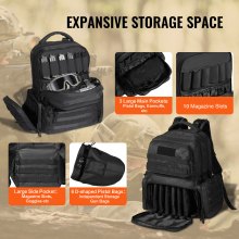 VEVOR Tactical Range Ryggsekk for 6 Pistols Gun Backpack Svart