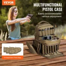 VEVOR Tactical Range Backpack for 6 Pistols Gun Backpack Brown,Range Bag for Handguns Gun Case Bag with Lockable Zipper for Shooting Range Outdoor Hunting
