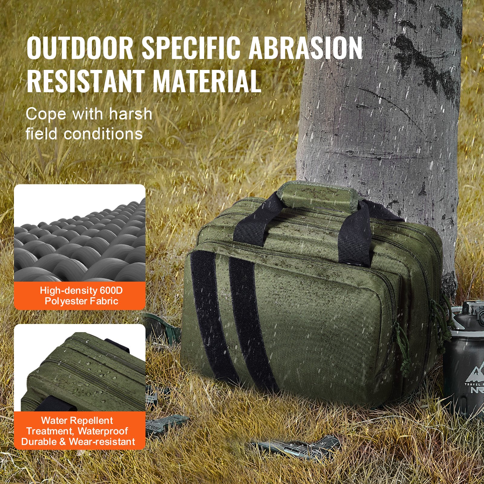 VEVOR Range Bag for 2 Pistols, Tactical Gun Bag with 2 Built-in Removable Pistol Bags & 6 Detachable Magazines, Gun Range Bag for Outdoor Hunting Shooting, Lockable Carrying Handgun Bag Case, Green