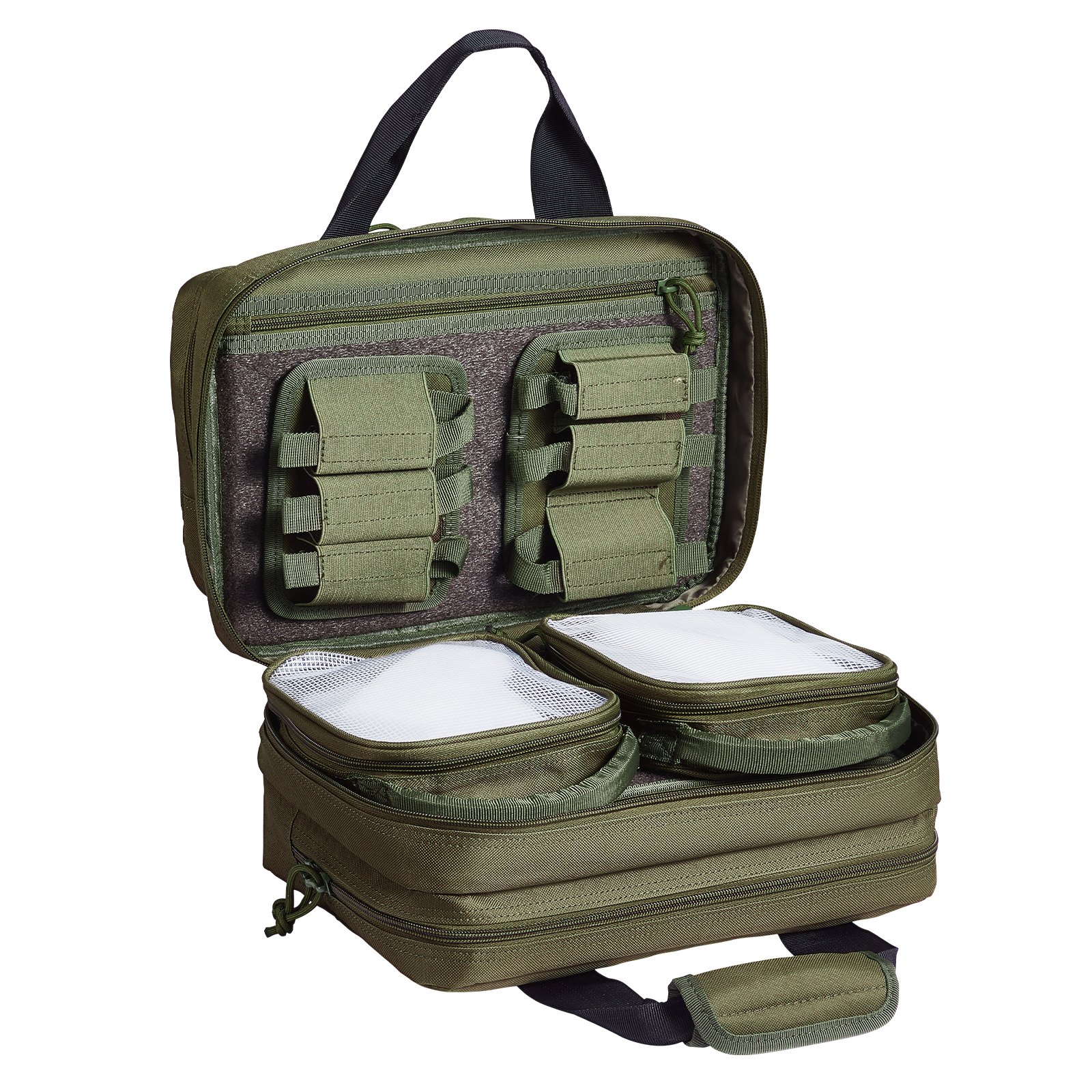 VEVOR Range Bag for 2 Pistols, Tactical Gun Bag with 2 Built-in Removable Pistol Bags & 6 Detachable Magazines, Gun Range Bag for Outdoor Hunting Shooting, Lockable Carrying Handgun Bag Case, Green